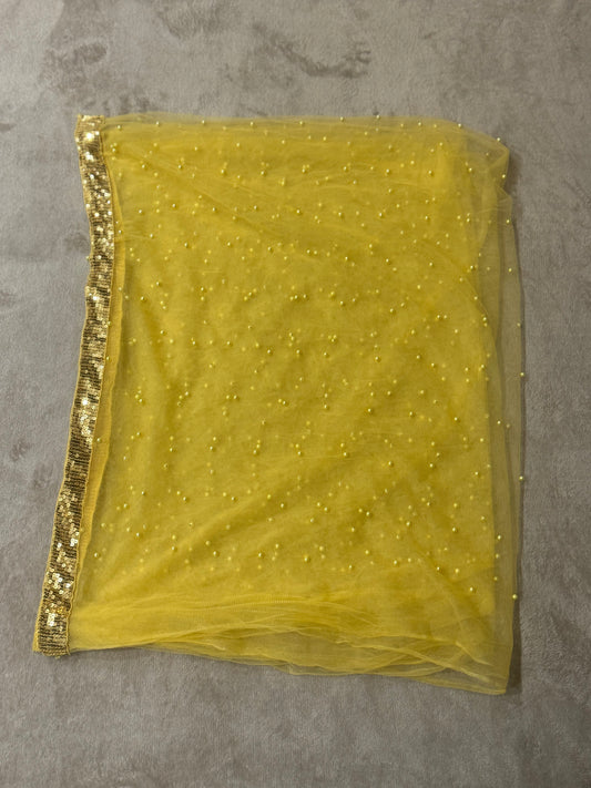 Sunshine Yellow Punjabi Suit Set – Small – Includes Beaded Dupatta & Straight Leg Trousers
