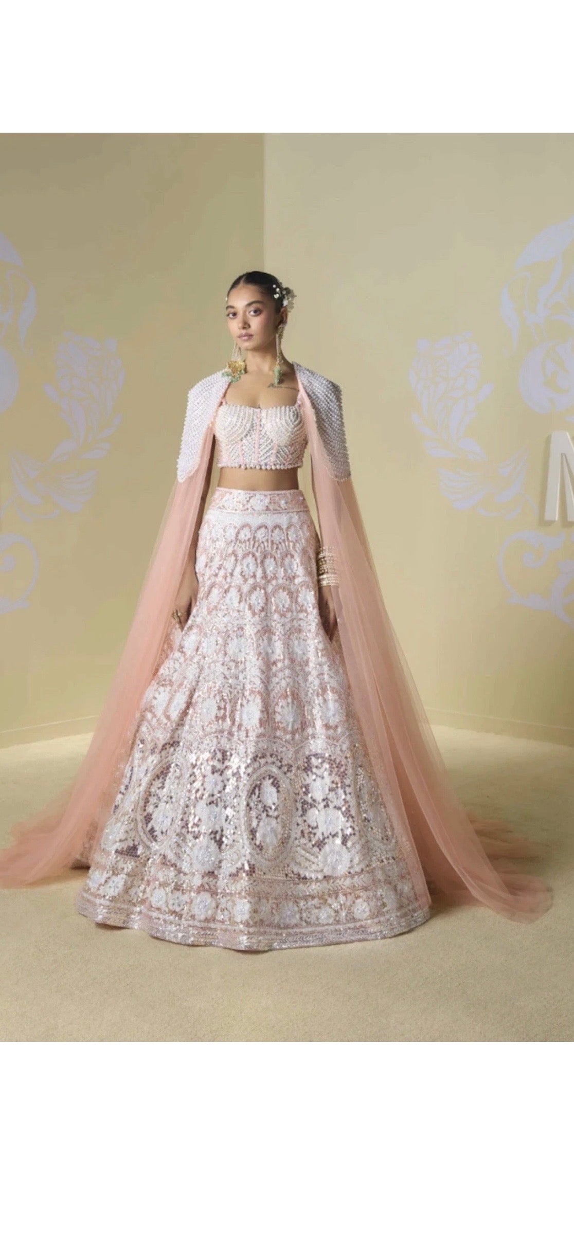 Manish Malhotra pearl embellished peach lehenga