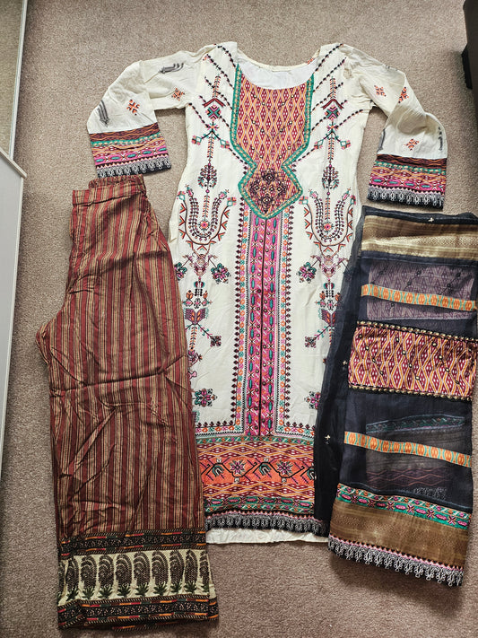 3 Piece Embrioded Cotton Suit