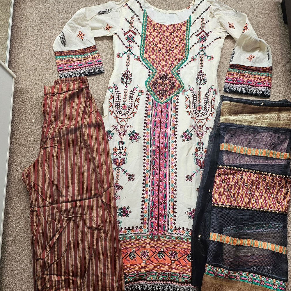 3 Piece Embrioded Cotton Suit