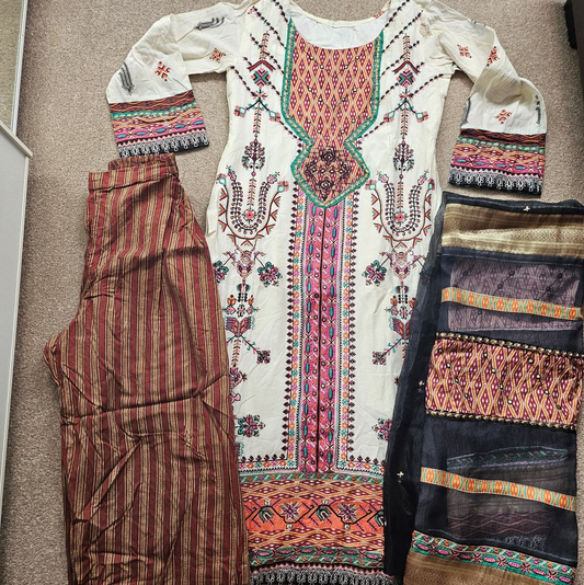 3 Piece Embrioded Cotton Suit