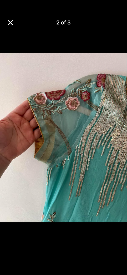 Blue embroidered Asian suit