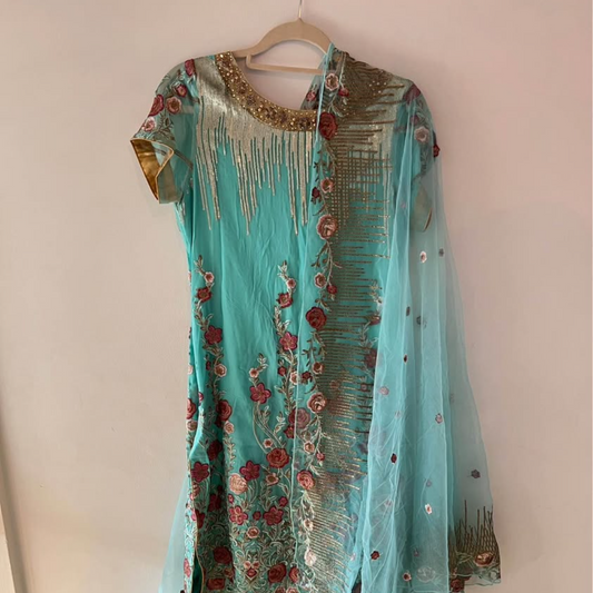 Blue embroidered Asian suit