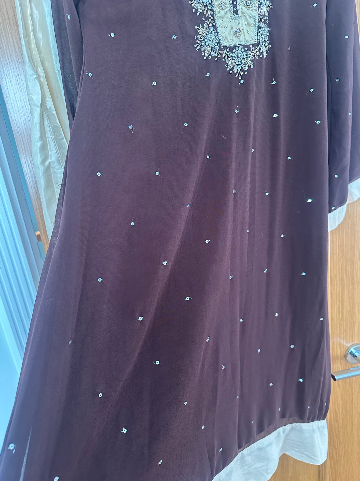 Brown and cream brown sharara set