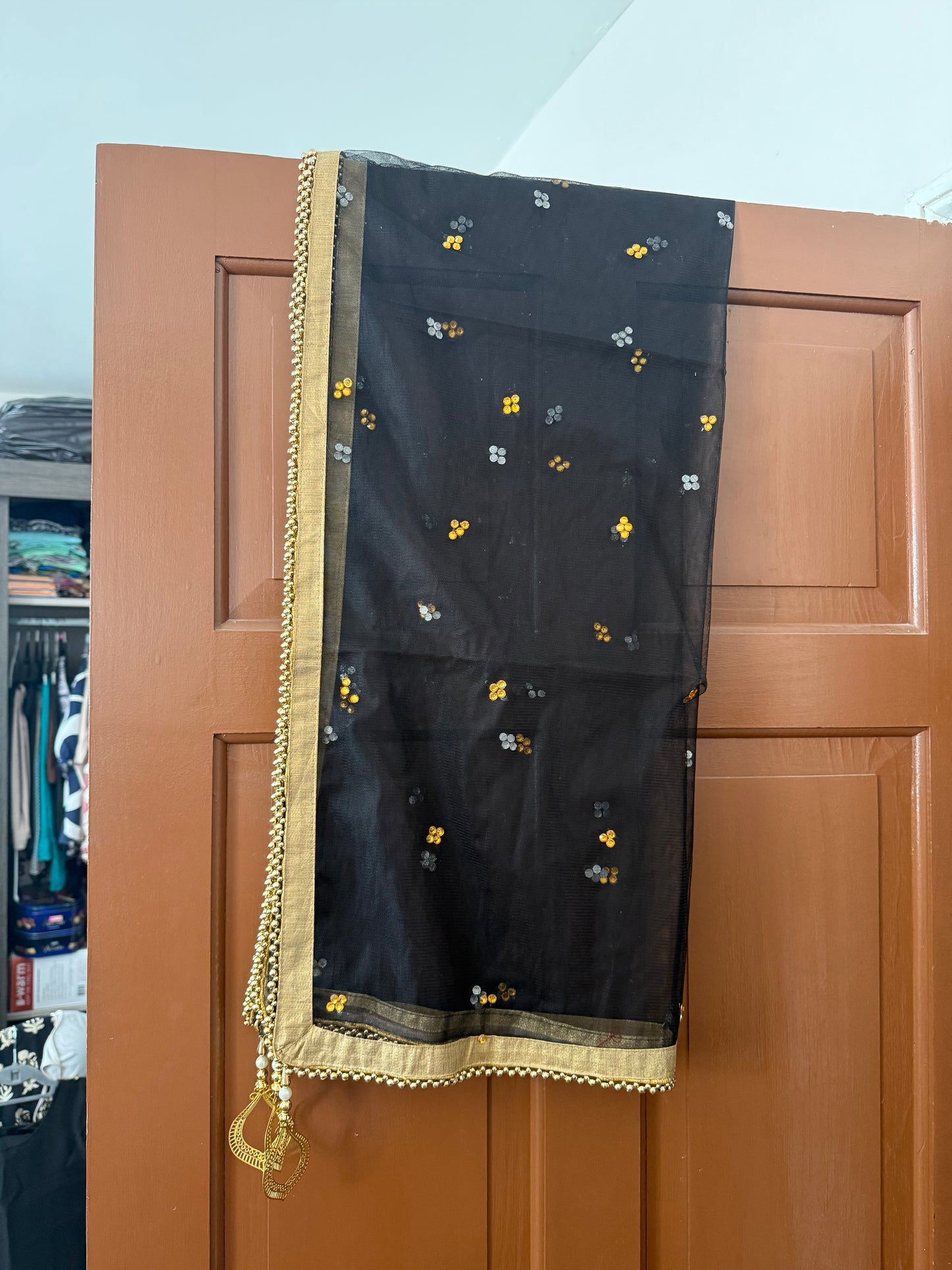 Black & Gold Embroidered Sharara Suit – 3 Piece Outfit with Dupatta