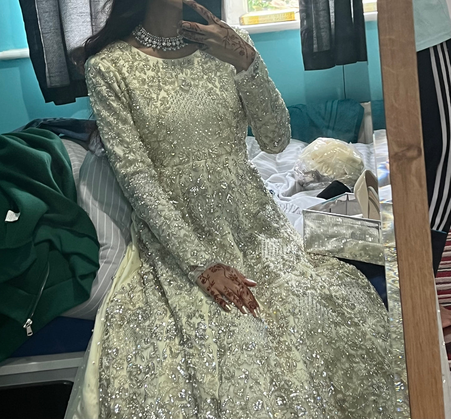 Heavily Embroidered Pale Yellow Wedding Dress