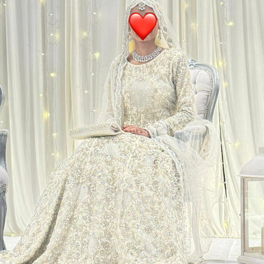 Heavily Embroidered Pale Yellow Wedding Dress