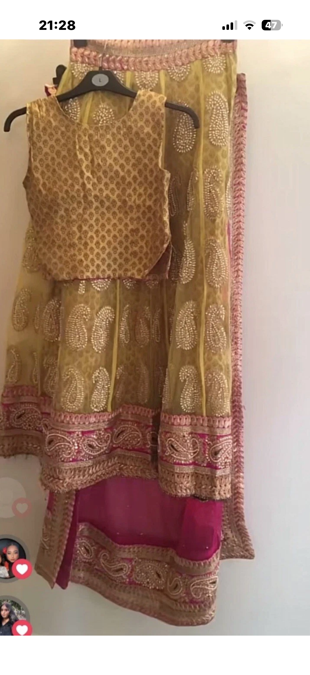 Girls Lengha Green/pink worn