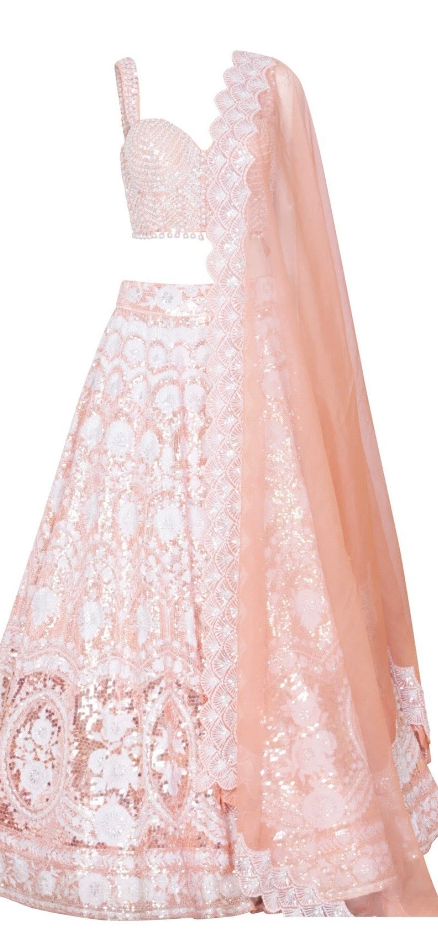 Manish Malhotra pearl embellished peach lehenga
