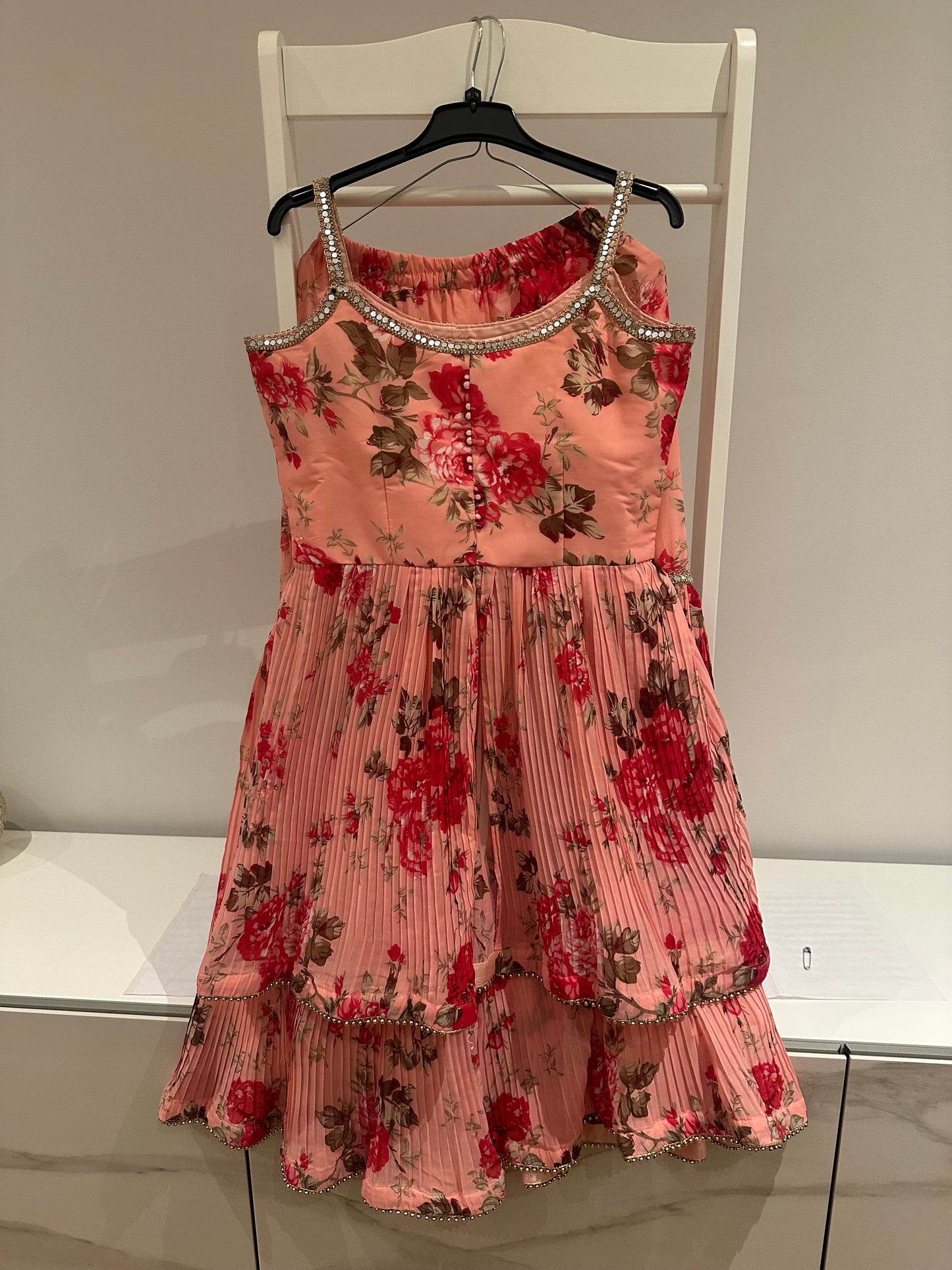 Bright Peach/Pink silk/chiffon suit **NEW with tags**