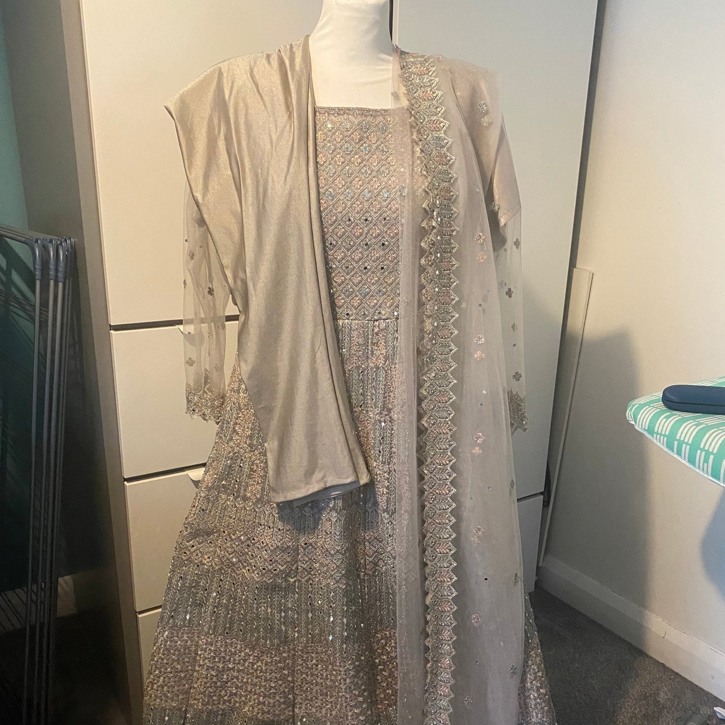 Grey mirror work maxi