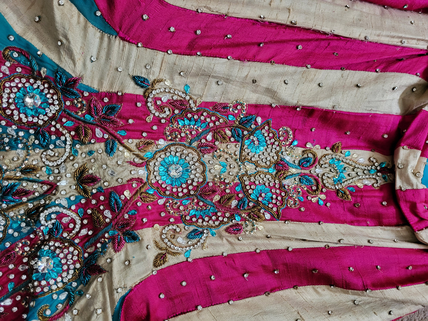 Turquoise, Pink and Gold Heavy Indian Lehenga 