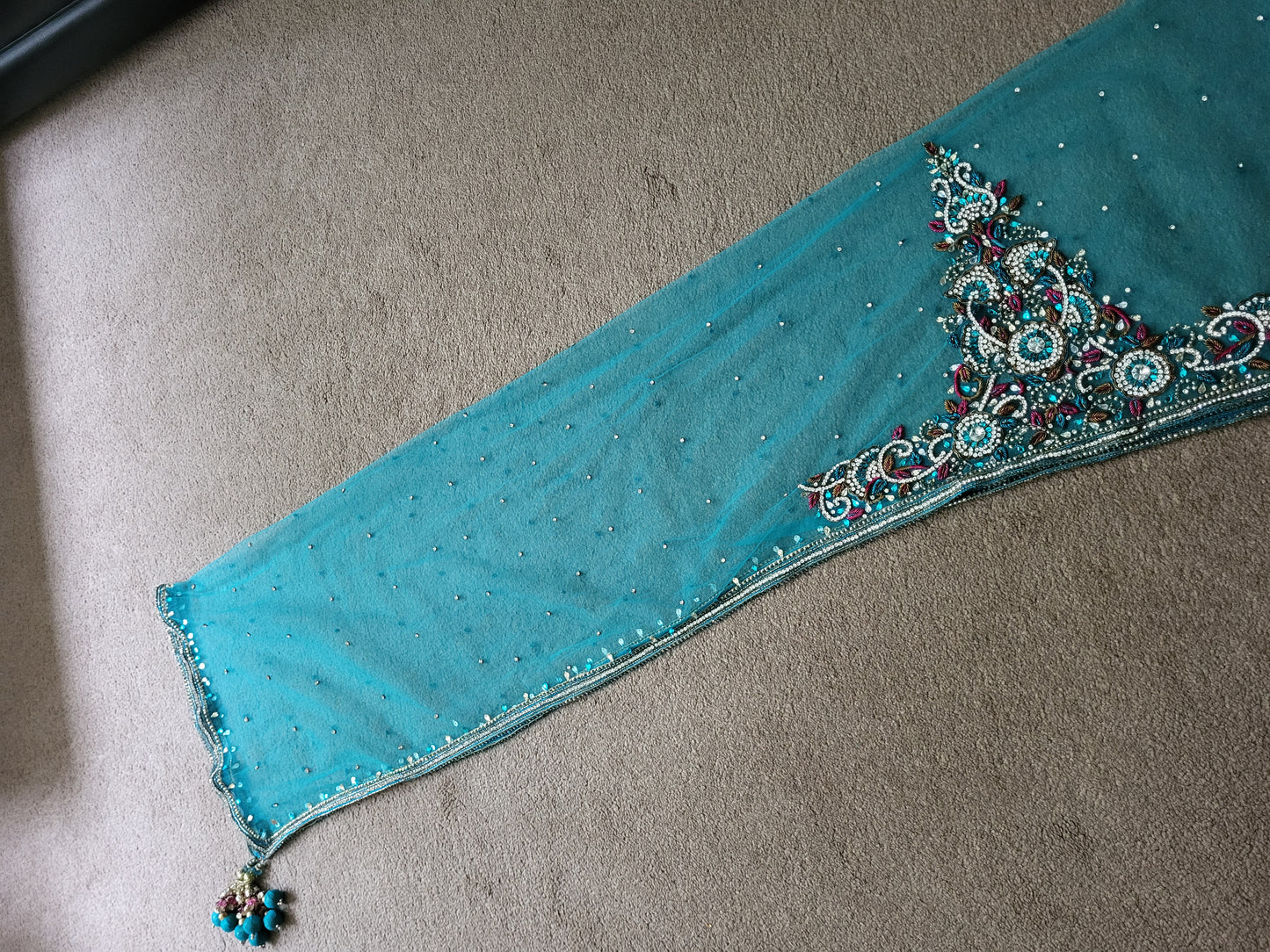 Turquoise, Pink and Gold Heavy Indian Lehenga 