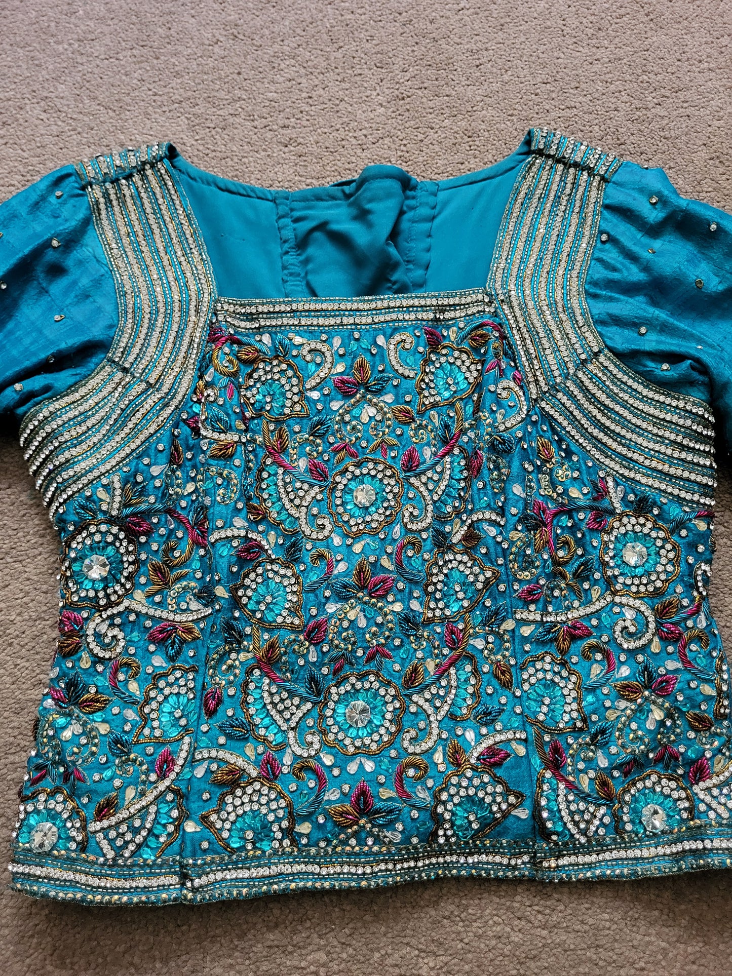 Turquoise, Pink and Gold Heavy Indian Lehenga 