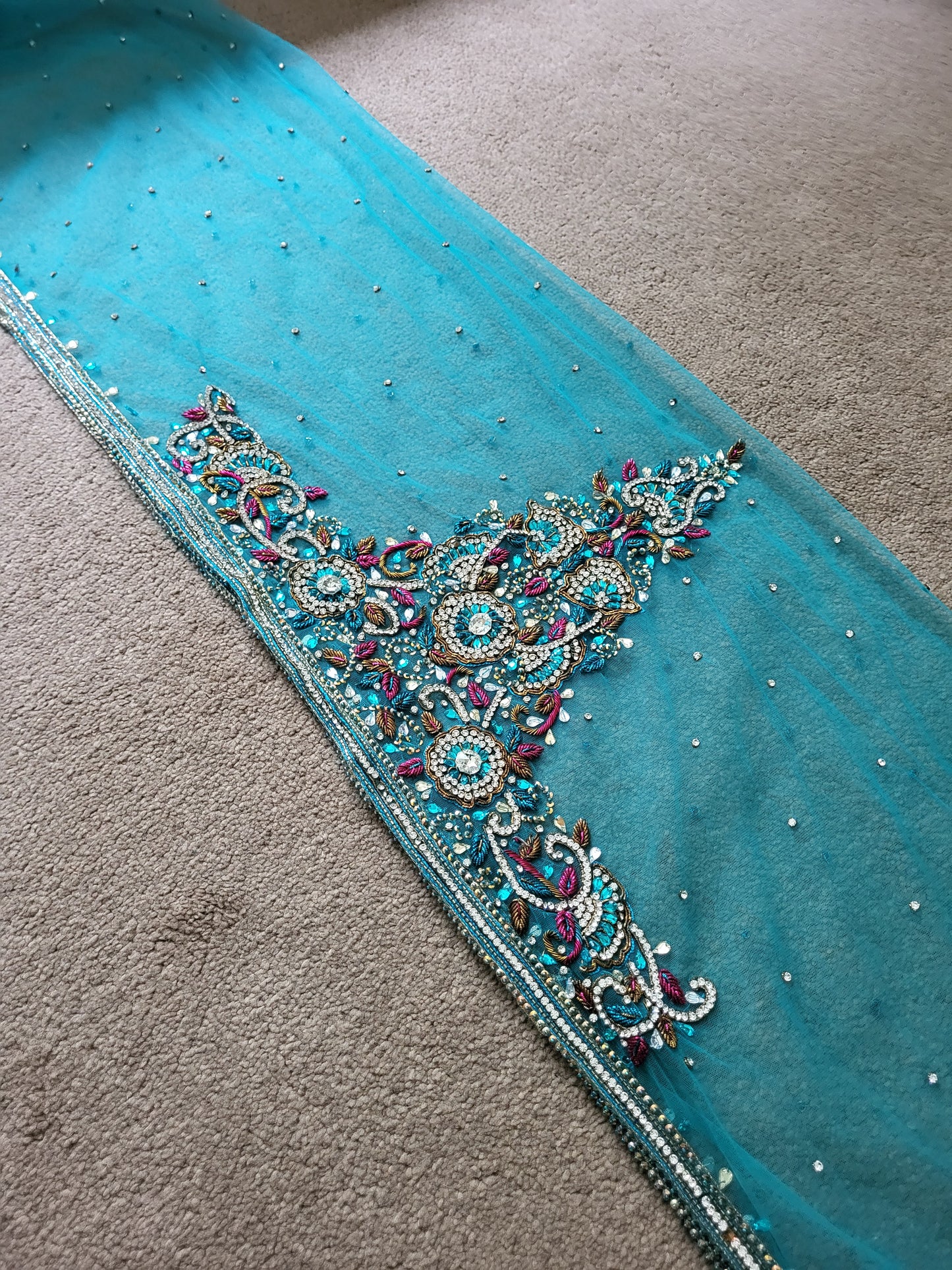 Turquoise, Pink and Gold Heavy Indian Lehenga 