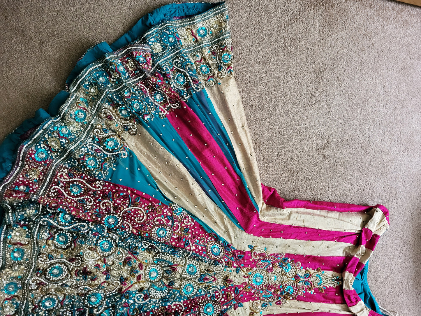 Turquoise, Pink and Gold Heavy Indian Lehenga 