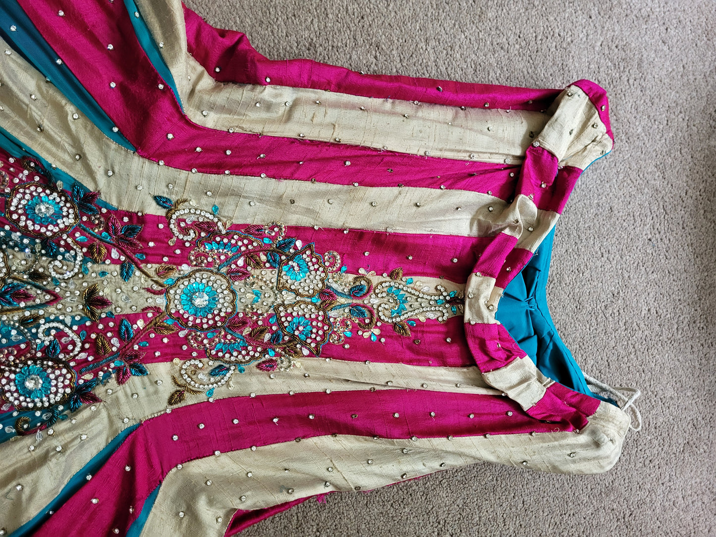 Turquoise, Pink and Gold Heavy Indian Lehenga 