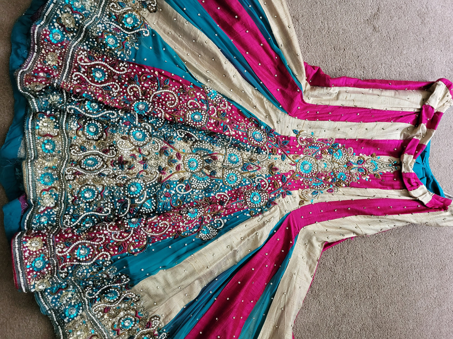 Turquoise, Pink and Gold Heavy Indian Lehenga 