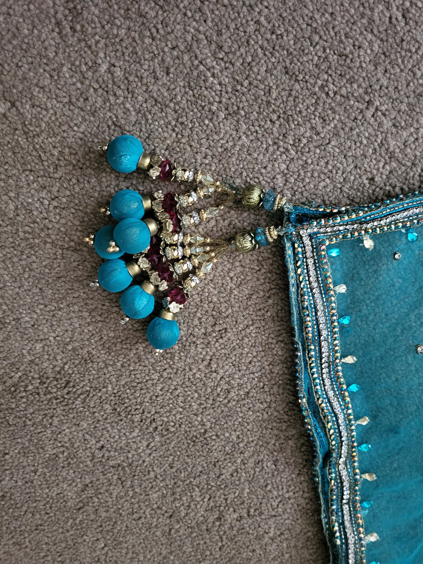 Turquoise, Pink and Gold Heavy Indian Lehenga 