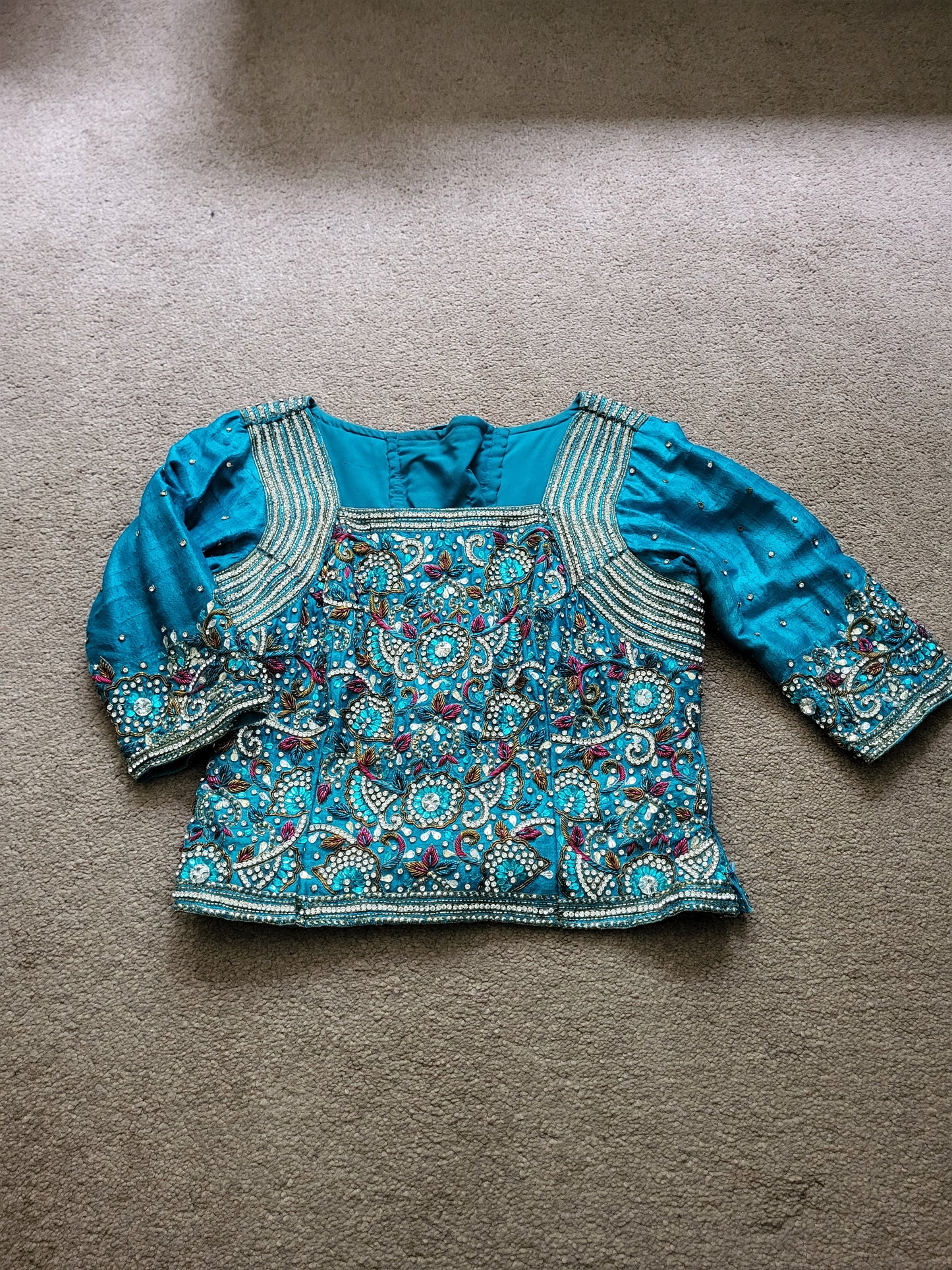 Turquoise, Pink and Gold Heavy Indian Lehenga 