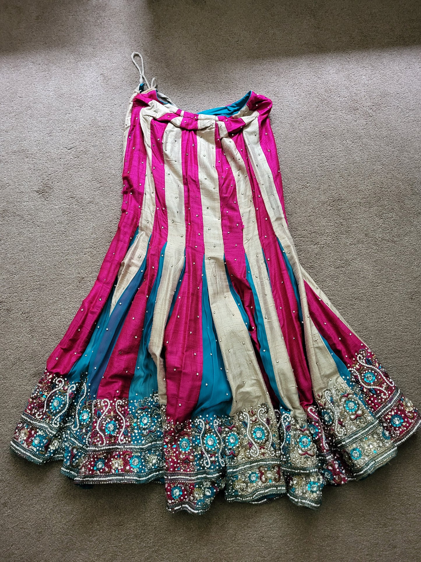 Turquoise, Pink and Gold Heavy Indian Lehenga 