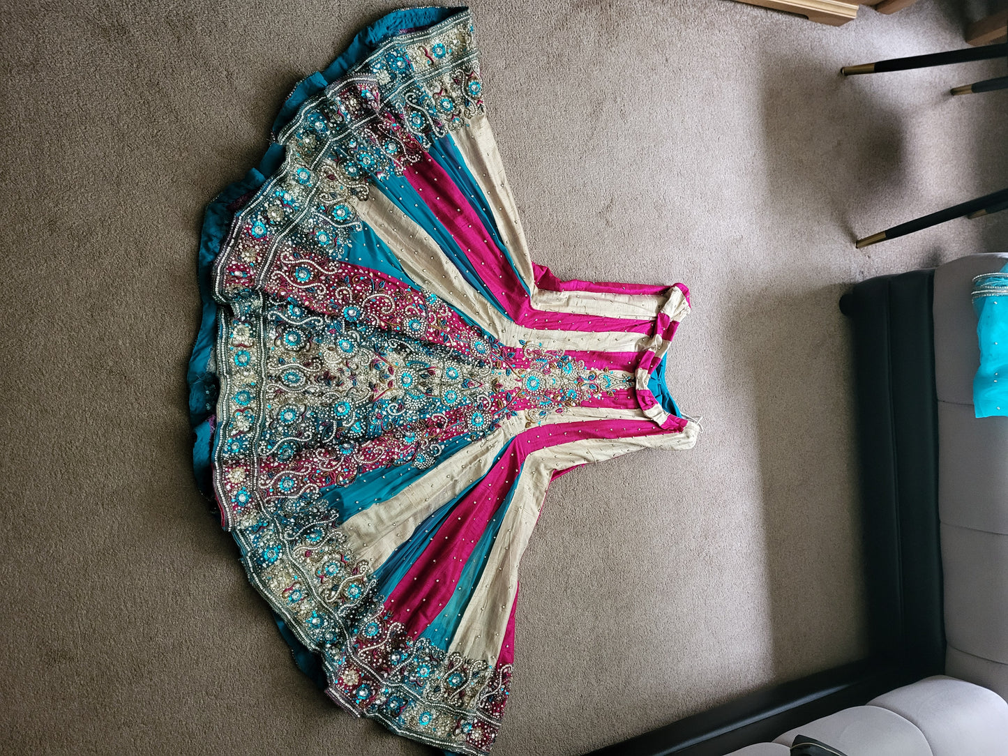 Turquoise, Pink and Gold Heavy Indian Lehenga 