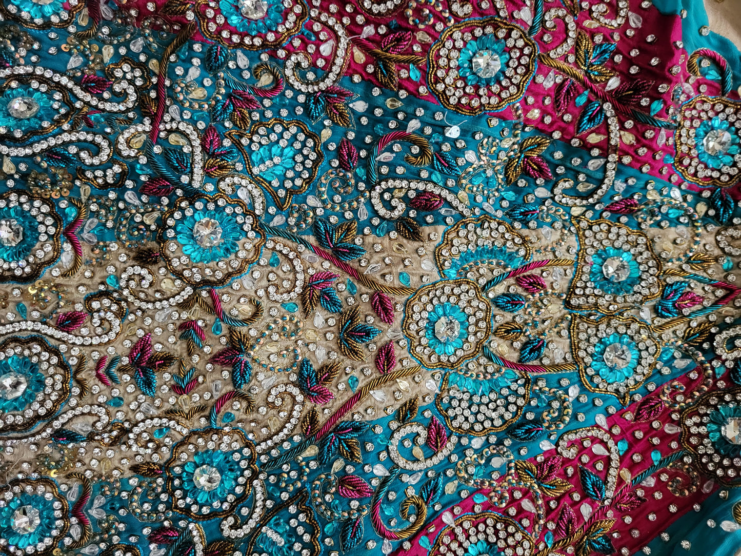 Turquoise, Pink and Gold Heavy Indian Lehenga 