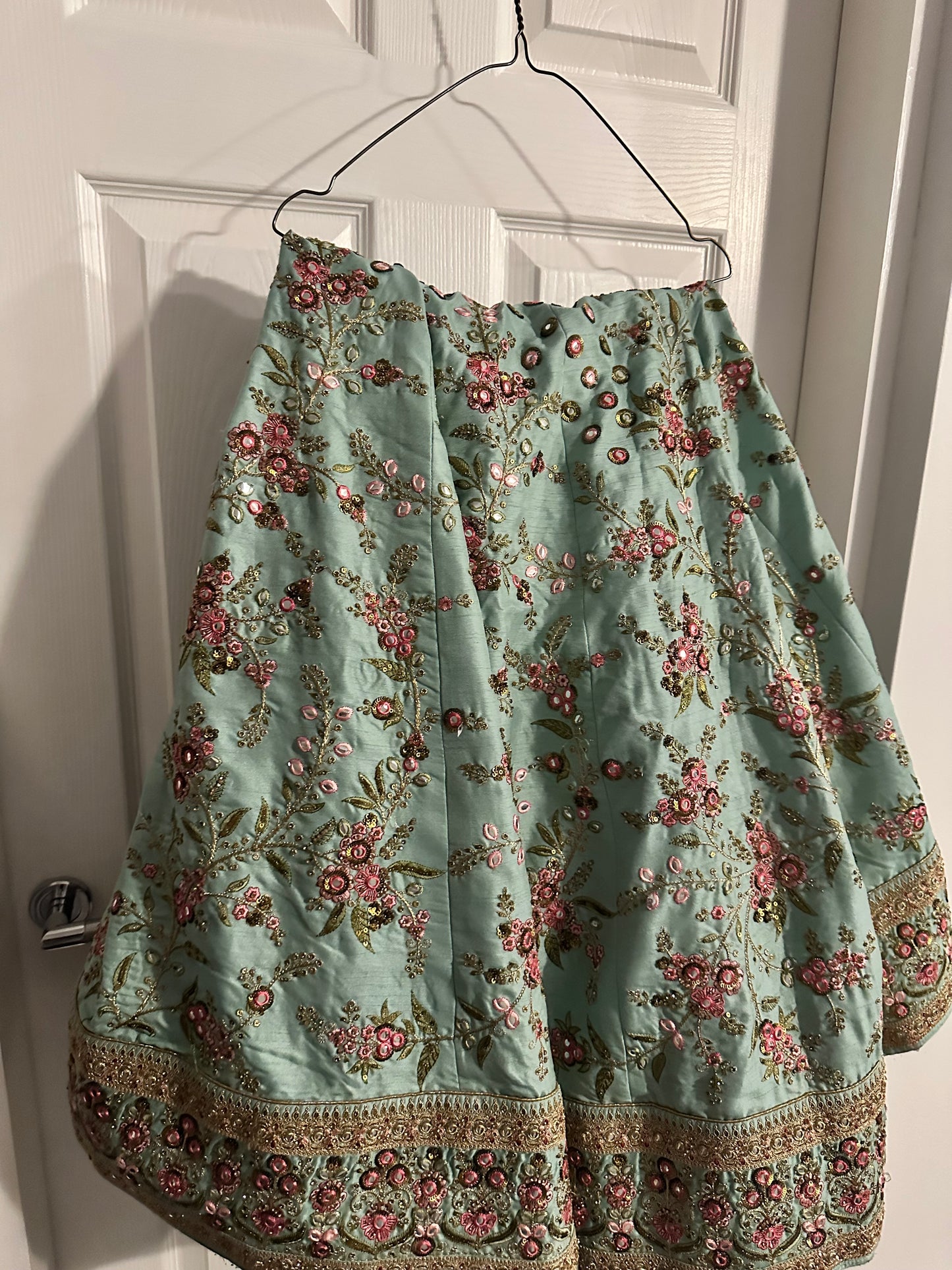 Large Light blue lehenga with pink flower detail