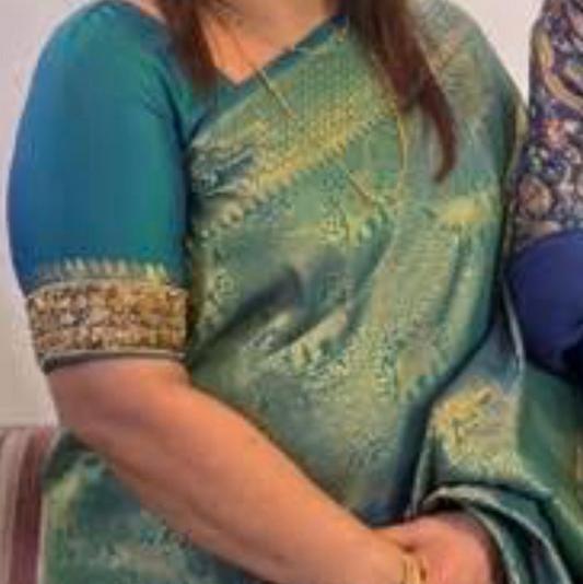 Turquoise and Gold Silk Saree