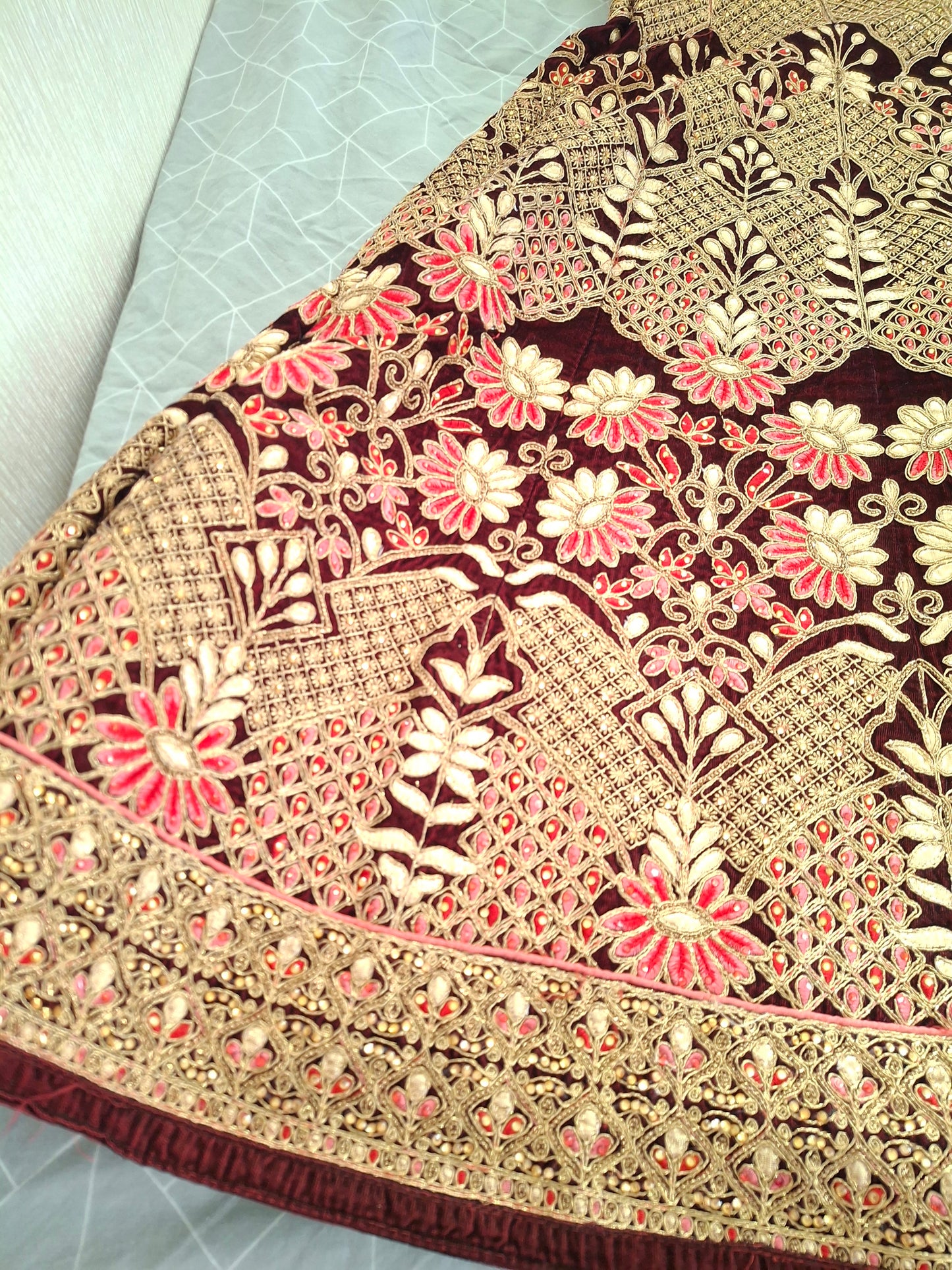 Burgundy velvet lehenga