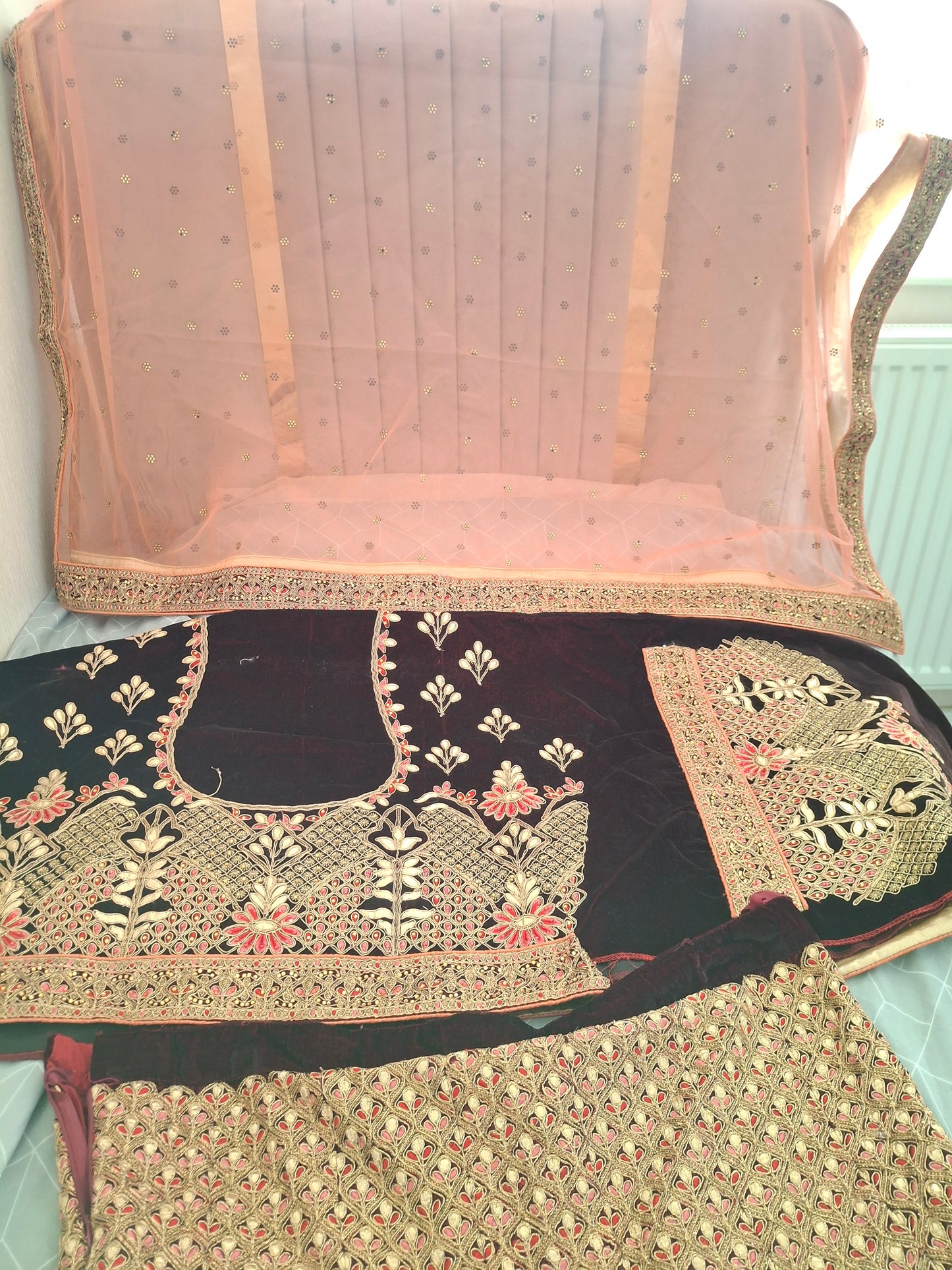 Burgundy velvet lehenga