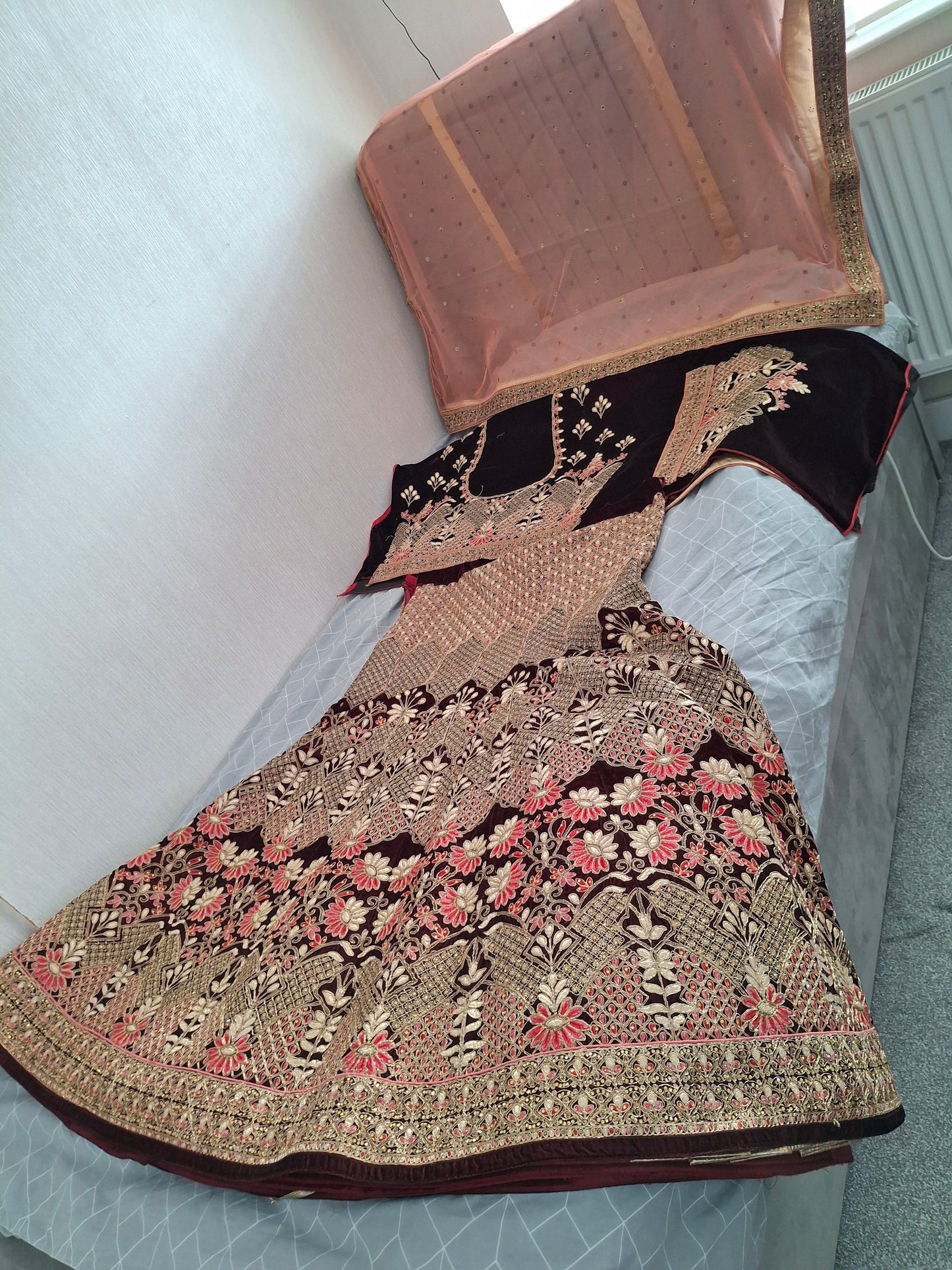 Burgundy velvet lehenga