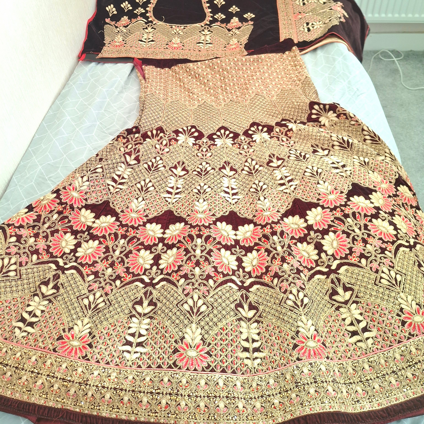 Burgundy velvet lehenga