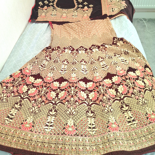 Burgundy velvet lehenga