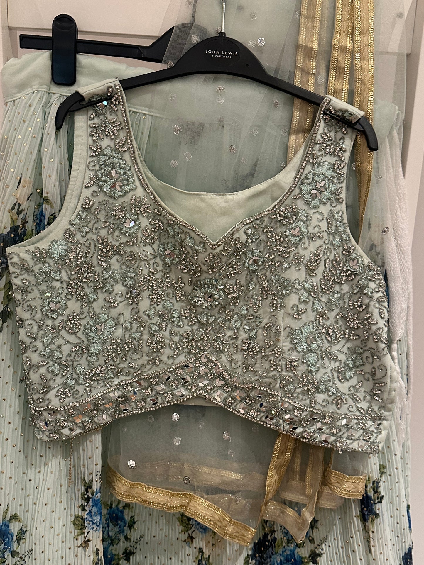 Girls blue and print lehenga