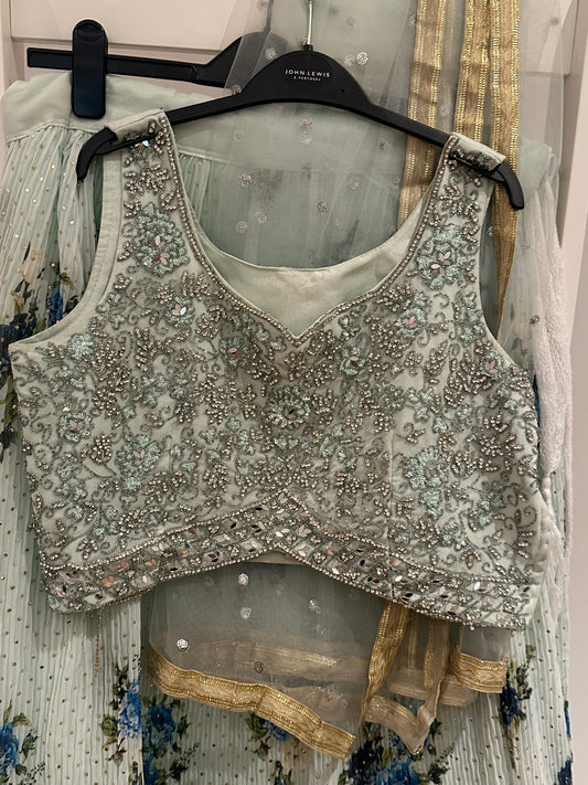 Girls blue and print lehenga