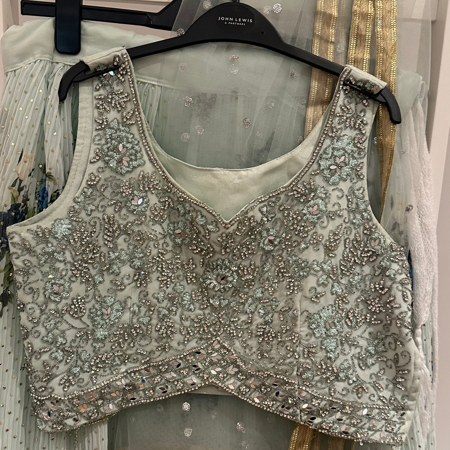 Preloved Girls blue and print lehenga Age 14-16