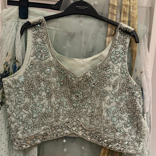 Preloved Girls blue and print lehenga Age 14-16