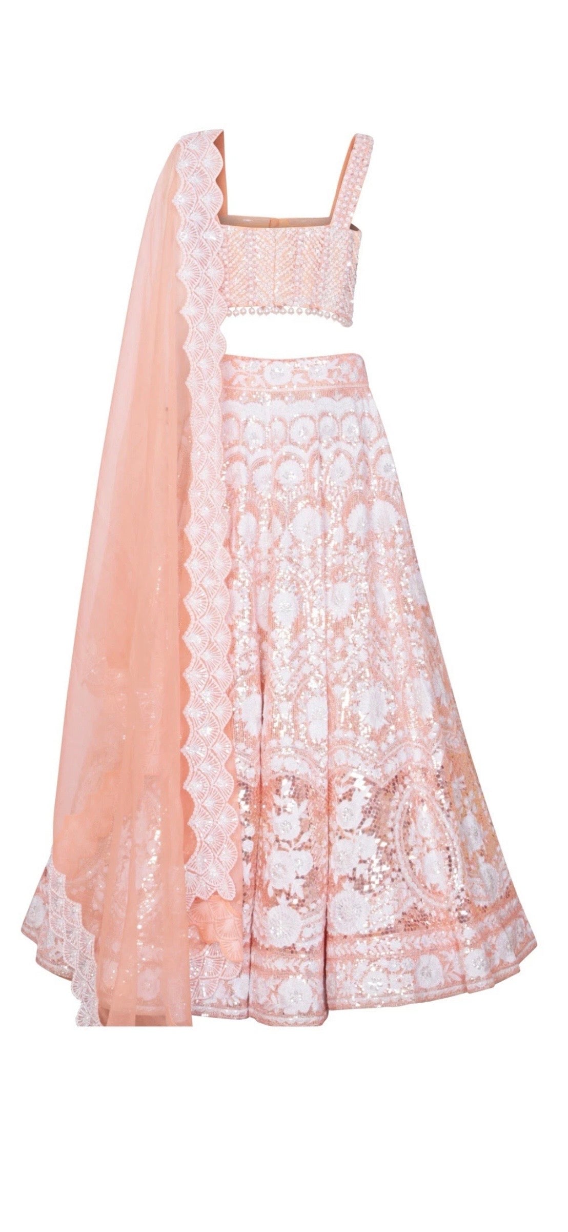 Manish Malhotra pearl embellished peach lehenga