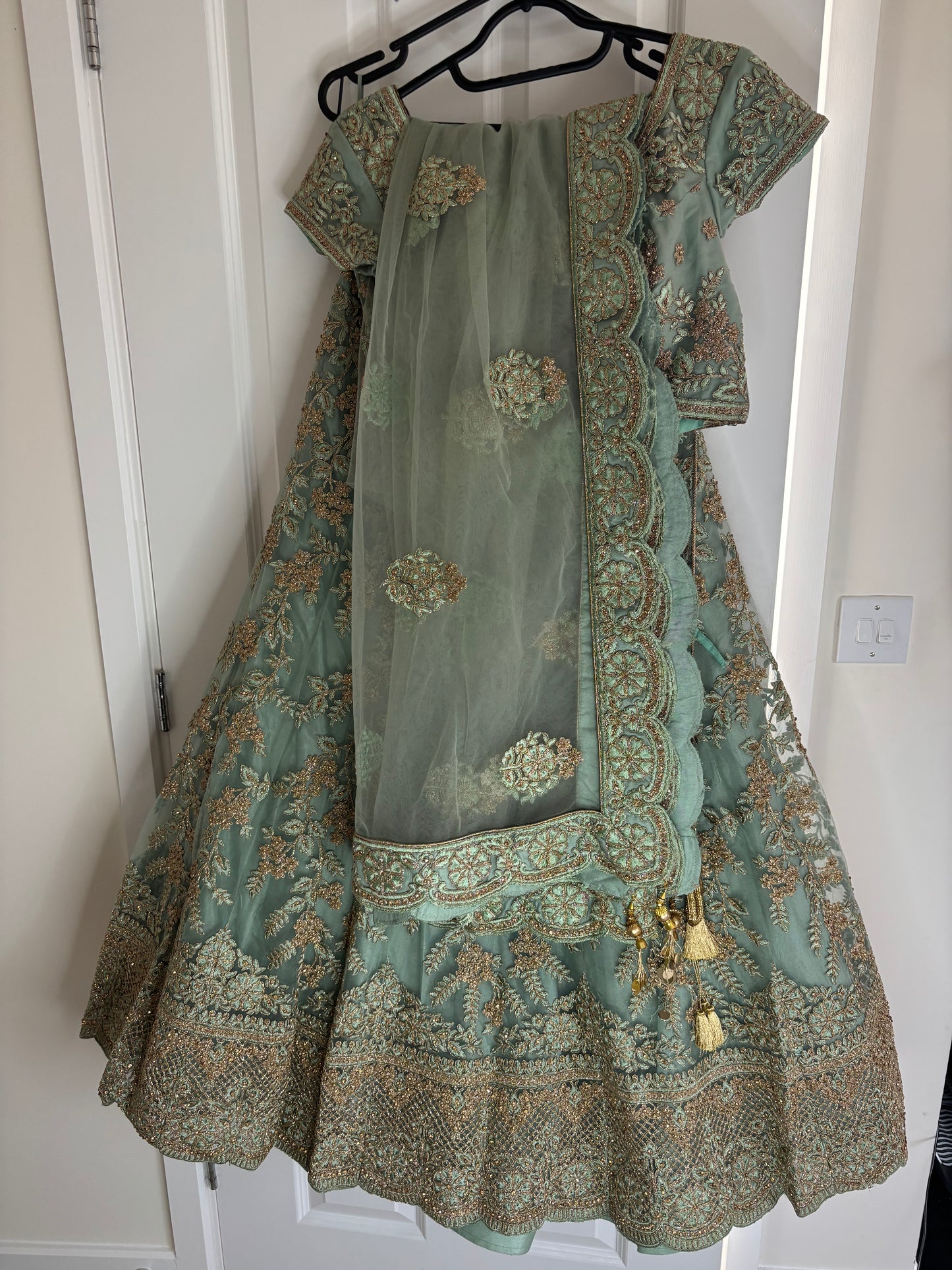 Sage green lengha