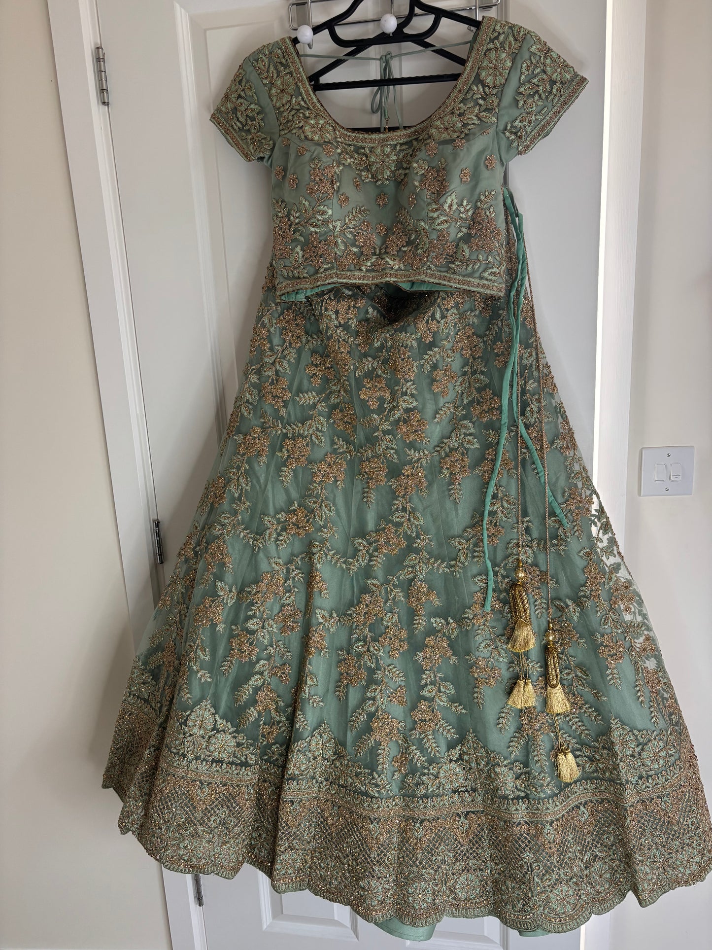 Sage green lengha