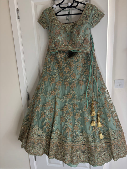 Sage green lengha
