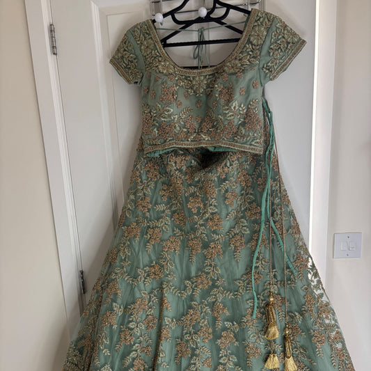 Sage green lengha
