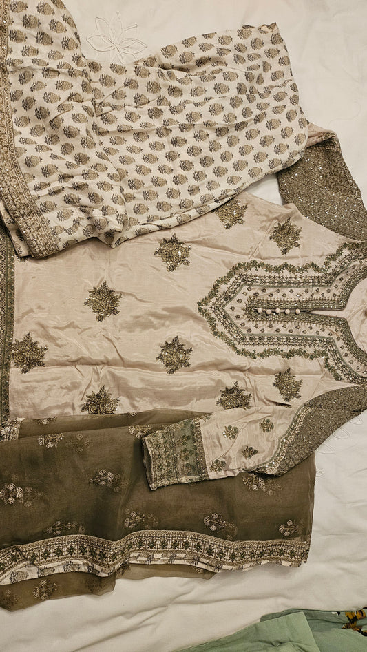 3 Piece Embrioded Sharara Suit