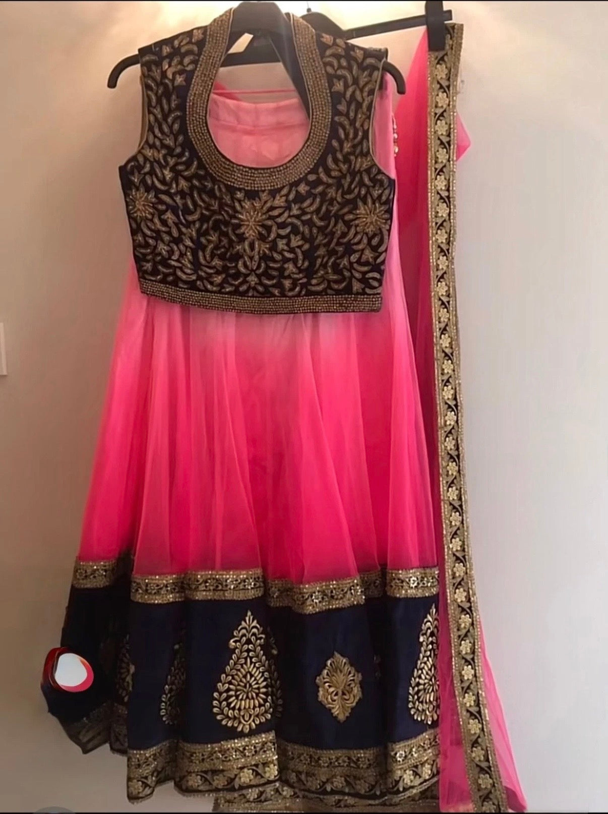 Women’s blue/pink Lengha worn