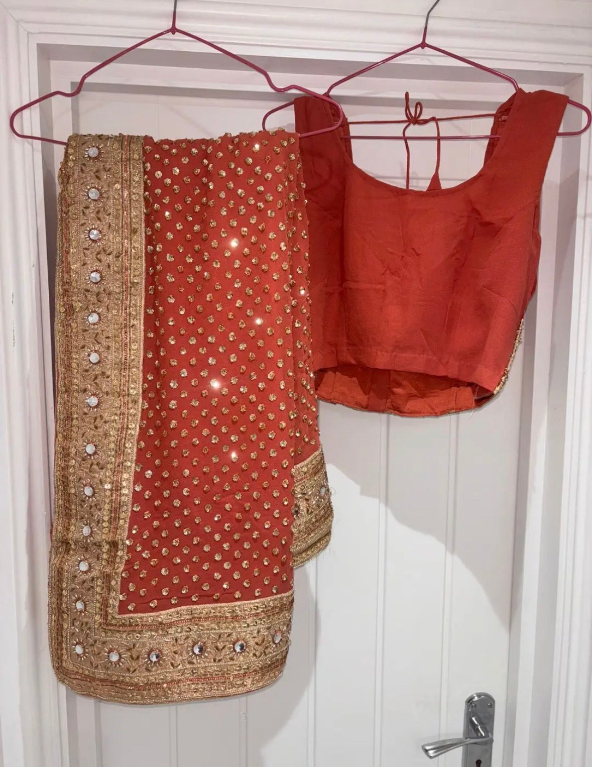 Brand new without tags orange rust silk sari