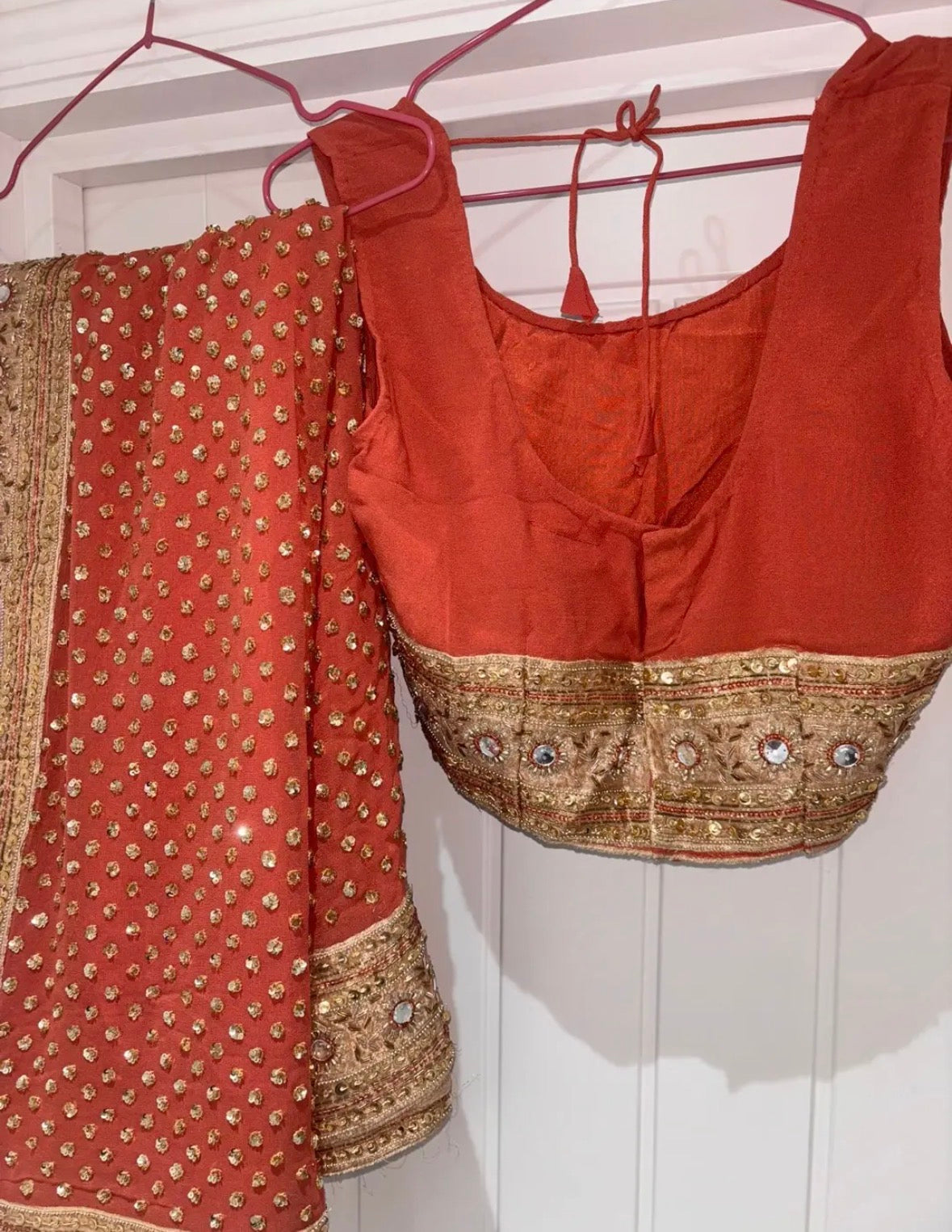 Brand new without tags orange rust silk sari