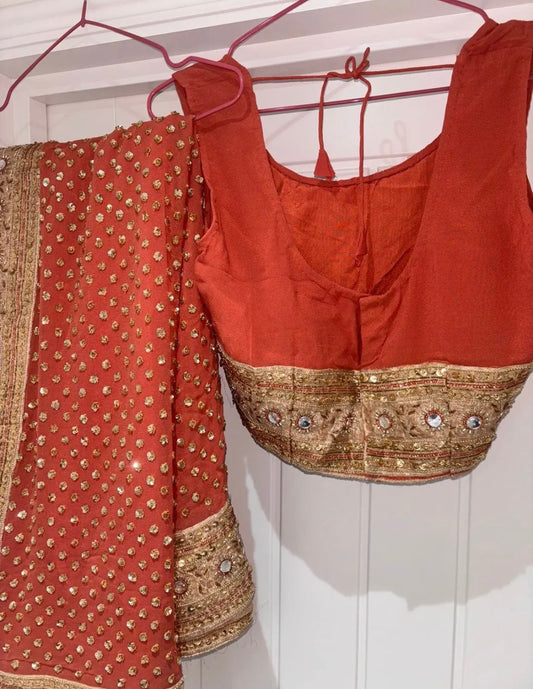 Brand new without tags orange rust silk sari