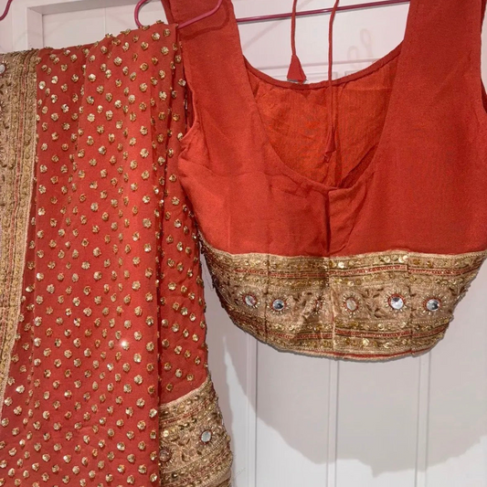 Brand new without tags orange rust silk sari