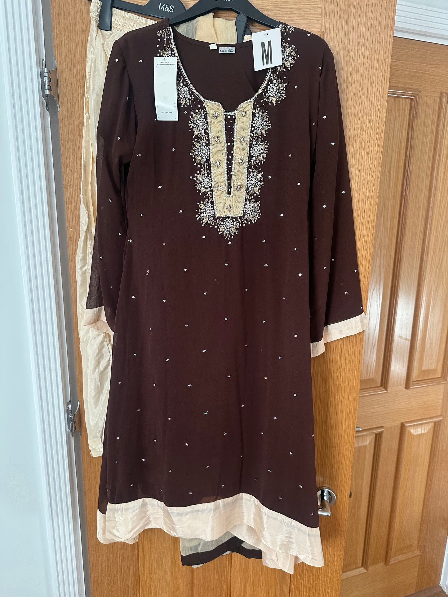 Brown and cream brown sharara set